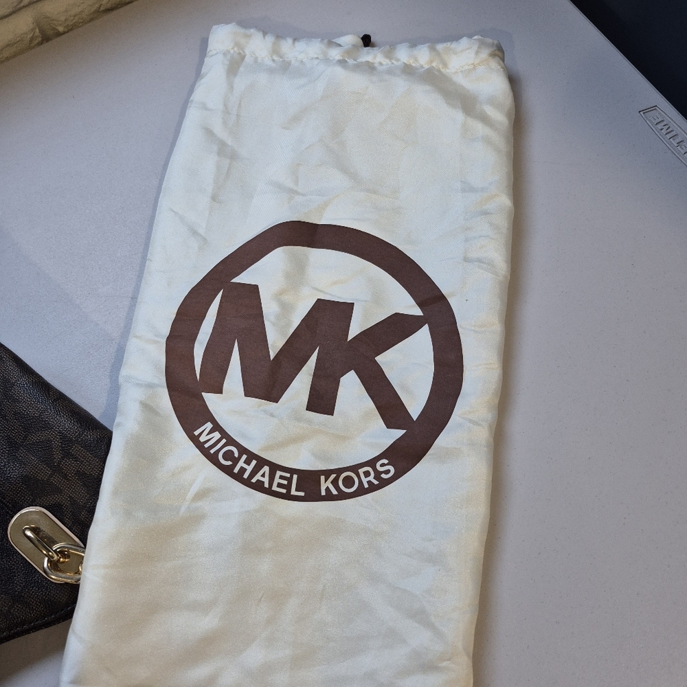 Michael Kors Lilly Tote Bag Purse Brown Signature Chain Strap - Picture 8 of 10
